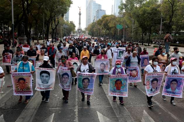 100 months after the forced disappearance of the 43 normalistas from Ayotzinapa in Mexico January 26, 2023, Mexico City, Mexico: The parents of the 43 Ayotzinapa normalistas and students, 100 months after their forced disappearance, demand their presentation alive, justice and punishment for those responsible; demands in his demonstration in Mexico City. on January 26, 2023 in Mexico City, Mexico (Photo by Luis Barron Eyepix Group). Copyright: xLuisxBarronx xEyepixxGroupx LB20230126_100_AYOTZINAPA3