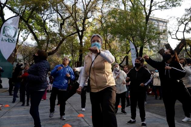 Mexican Institute of Social Security celebrates 80 years of its creation January 27, 2023, Mexico City, Mexico: Participants in the Cardio Box Physical Activation Macro class for the 80th anniversary of the Instituto Mexicano del Seguro Social on the esplanade of Conjunto Colonia in Mexico City. on January 27, 2023 in Mexico City, Mexico (Photo by Luis Barron Eyepix Group). Copyright: xLuisxBarronx xEyepixxGroupx LB20230127_IMSS1