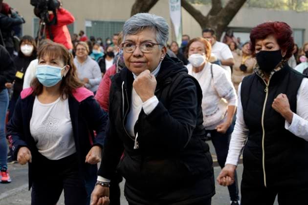 Mexican Institute of Social Security celebrates 80 years of its creation January 27, 2023, Mexico City, Mexico: Participants in the Cardio Box Physical Activation Macro class for the 80th anniversary of the Instituto Mexicano del Seguro Social on the esplanade of Conjunto Colonia in Mexico City. on January 27, 2023 in Mexico City, Mexico (Photo by Luis Barron Eyepix Group). Copyright: xLuisxBarronx xEyepixxGroupx LB20230127_IMSS3