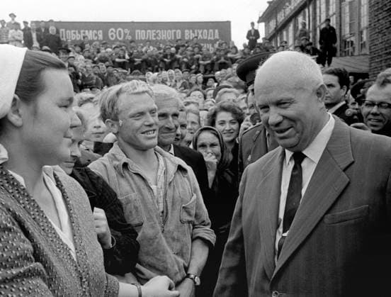Arkhangelsk, USSR. July 23, 1962. First Secretary of the Central Committee of the Communist Party of the Soviet Union Nikita Khrushchev (R) visits Lenin Arkhangelsk Timber Processing Plant. Valentin Sobolev TASS  221722