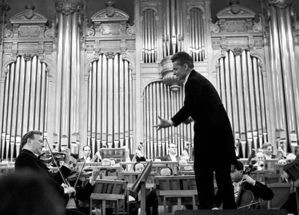 Moscow, USSR. November, 1962. Austrian conductor Herbert von Karajan performs with the Vienna Philharmonic Orchestra at the Great Hall of the Moscow State Tchaikovsky Conservatory. The exact date of the photograph is unknown. Alexander Konkov TASS  4098810