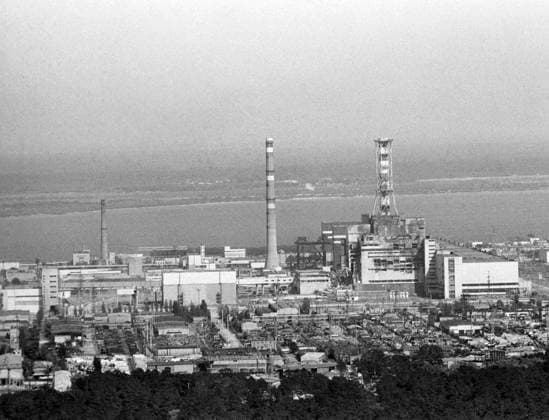 Kiev Region, Ukrainian SSR, USSR. The view shows the Chernobyl Nuclear Power Plant after the accident. On April 26, 1986, an explosion occurred in the reactor no. 4 of the nuclear power plant during equipment tests after the shutdown of the reactor for the next scheduled preventive maintenance. Valery Zufarov TASS  4458699