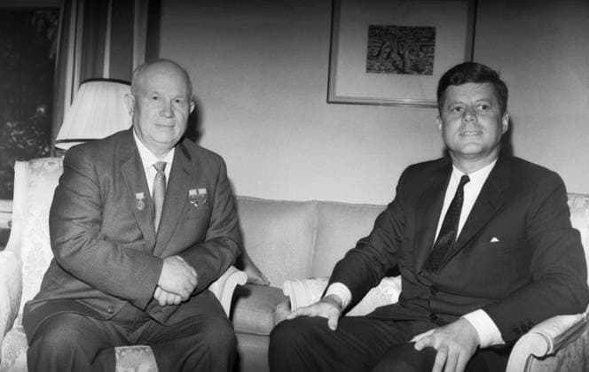 Vienna, Austria. First Secretary of the Central Committee of the Communist Party of the Soviet Union Nikita Khrushchev and President of USA John Kennedy (L-R) meet in the Schoenbrunn Palace. Vasily Yegorov TASS  32406890