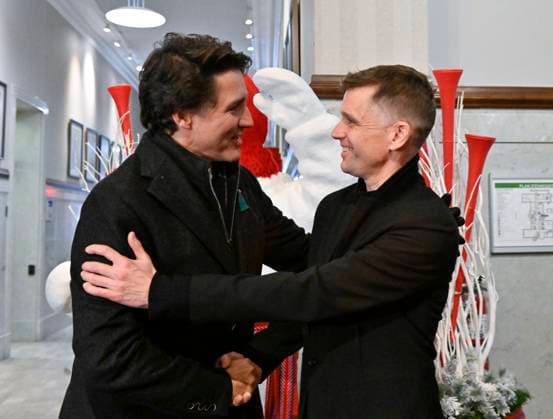 January 29, 2023, QUEBEC, PQ, Canada: Prime Minister Justin Trudeau, left, is greeted by Quebec City Mayor Bruno Marchand, Sunday, January 29, 2023 at City Hall in Quebec City. QUEBEC Canada  - ZUMAc35_ 20230129_zaf_c35_010 Copyright: xJacquesxBoissinotx