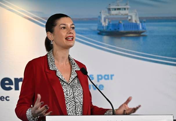 January 29, 2023, QUEBEC, PQ, Canada: Quebec Deputy premier and Transport Minister Genevieve Guilbault announces the construction of three new electrical ferries for the province, Monday, January 30, 2023 in Quebec City. QUEBEC Canada  - ZUMAc35_ 20230129_zaf_c35_033 Copyright: xJacquesxBoissinotx