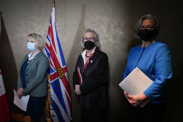 January 30, 2023, VANCOUVER, BC, CANADA: B.C. Provincial Health Officer Dr. Bonnie Henry, from left to right, Carolyn Bennett, Federal Minister of Mental Health and Addictions and Associate Minister of Health, and B.C. Minister of Mental Health and Addictions Jennifer Whiteside stand together during a news conference in Vancouver, on Monday, January 30, 2023. British Columbia is introducing a policy of decriminalization on Tuesday as part of what it says is an overall plan to prevent overdose deaths from illicit drugs. VANCOUVER CANADA - ZUMAc35_ 20230130_zaf_c35_073 Copyright: xDarrylxDyckx
