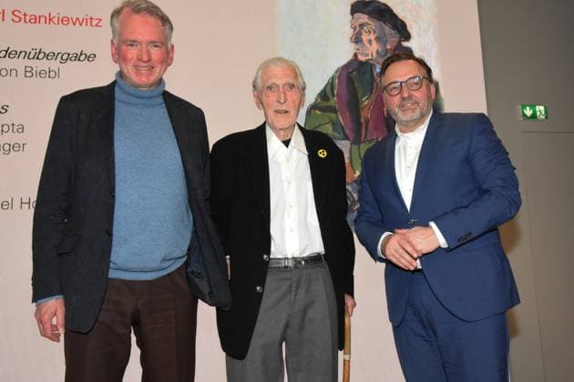 Christian Springer Cabaret artist Laudator Karl Stankiewitz Journalist Laureate Anton Biebl Cultural Officer Munich 31 01 2023 Literaturhaus Ernst Hoferichter Awards 2023 Munich
