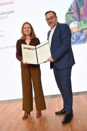 Aykant Deniz Journalist Prize Winner Anton Biebl Cultural Officer Munich 31 01 2023 Literaturhaus Awarding of the Ernst Hoferichter Prizes 2023 Munich