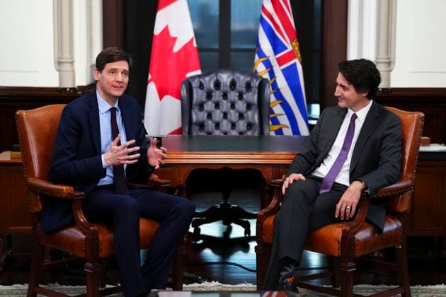 February 1, 2023, Ottawa, ON, Canada: Prime Minister Justin Trudeau meets with with the Premier of British Columbia, David Eby in his office on Parliament Hill in Ottawa on Wednesday, Feb. 1, 2023. Ottawa Canada  - ZUMAc35_ 20230201_zaf_c35_080 Copyright: xSeanxKilpatrickx
