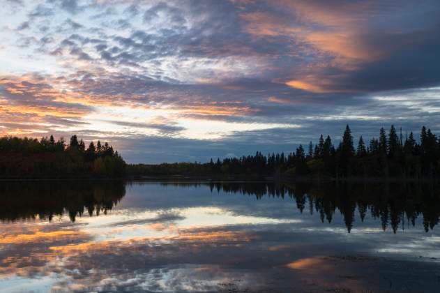 Creative Highlights World Sunset in autumn at Astotin Lake, Elk Island National Park, Alberta, Canada, North America Copyright: JonxReaves 1241-377