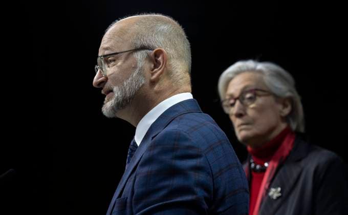 February 2, 2023, Ottawa, ON, Canada: Mental Health and Addictions Minister and Associate Minister of Health Carolyn Bennett looks on as Justice Minister and Attorney General of Canada David Lametti speaks during a news conference, Thursday, February 2, 2023 in Ottawa. Ottawa Canada  - ZUMAc35_ 20230202_zaf_c35_022 Copyright: xAdrianxWyldx