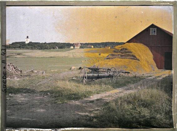RECORD DATE NOT STATED Between Sala and Stockholm, Sweden a farm , 1910 - Voyage of Albert Kahn and Auguste LÃ on in Scandinavia - (August 9 - September 14) (French - ï»¿Entre Sala et Stockholm , Suede Une ferme). Agriculture , breeding, hay, farm, harvest, rural architecture, agricultural equipment, Economic activity, Habitat , Architecture, Sala to Stockholm Copyright: xpiemagsx AKahnlpie020223-5215 !ACHTUNG AUFNAHMEDATUM GESCHÄTZT!