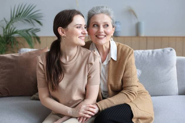 RECORD DATE NOT STATED Portrait of old mother and mature daughter hugging at home. Happy senior mom and adult daughter embracing with love on sofa, model released, , 42593282.jpg, mother, daughter, senior, understanding unity, hug, happy, mature, grandmother, family, love, portrait, mom, adult, parent, old, age, woman, smile, middle, sofa, older, mum, women, two women, kid, elderly, visit, two, grandma, fun, couch, home, together, arm, food, generation, gratitude, young, people, help, care, kitchen, child, 40s, 30s, laughter, connection daughter, older retired, grateful gratitude, aged