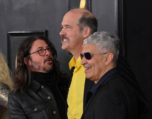 (L-R) Pat Smear, Krist Novoselic and Dave Grohl,attend the 65th annual Grammy Awards at the Crypto.com Arena in Los Angeles on Sunday, February 5, 2023.  LAP2023020512 JIMxRUYMEN