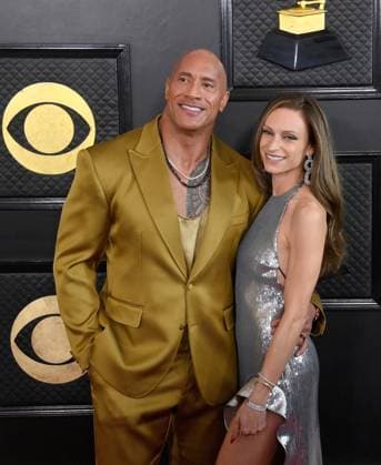 (L-R) Dwayne Johnson and Lauren Hashian attend the 65th annual Grammy Awards at the Crypto.com Arena in Los Angeles on Sunday, February 5, 2023.  LAP20230205520 JIMxRUYMEN