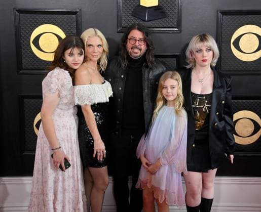 (L-R) Harper Grohl, Jordyn Blum, Dave Grohl, Ophelia Grohl, and Violet Grohl attend the 65th annual Grammy Awards at the Crypto.com Arena in Los Angeles on Sunday, February 5, 2023.  LAP20230205555 JIMxRUYMEN
