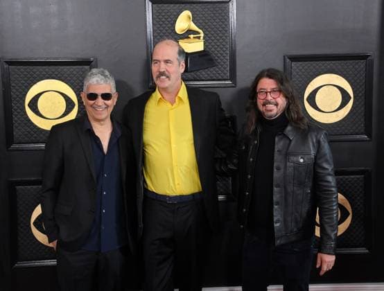 (L-R) Pat Smear, Krist Novoselic and David Grohl attend the 65th annual Grammy Awards at the Crypto.com Arena in Los Angeles on Sunday, February 5, 2023.  LAP2023020511 JIMxRUYMEN