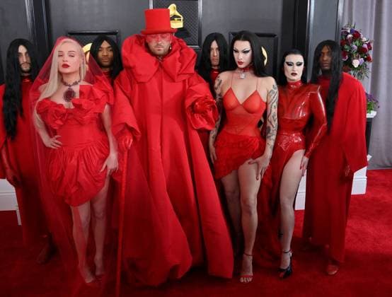 (Front L-R) Kim Petras, Sam Smith, Violet Chachki and Gottmik attend the 65th annual Grammy Awards at the Crypto.com Arena in Los Angeles on Sunday, February 5, 2023.  LAP20230205101 JIMxRUYMEN