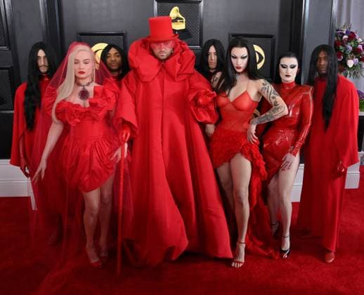 (Front L-R) Kim Petras, Sam Smith, Violet Chachki and Gottmik attend the 65th annual Grammy Awards at the Crypto.com Arena in Los Angeles on Sunday, February 5, 2023.  LAP2023020598 JIMxRUYMEN