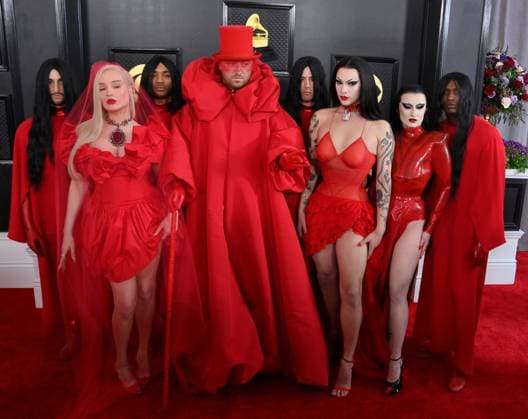 (Front L-R) Kim Petras, Sam Smith, Violet Chachki and Gottmik attend the 65th annual Grammy Awards at the Crypto.com Arena in Los Angeles on Sunday, February 5, 2023.  LAP2023020599 JIMxRUYMEN