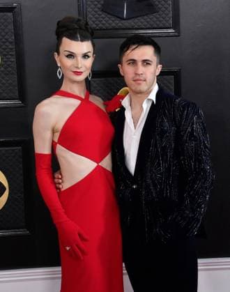 (L-R) Dylan Mulvaney and Chris Olsen attend the 65th annual Grammy Awards at the Crypto.com Arena in Los Angeles on Sunday, February 5, 2023.  LAP20230205108 JIMxRUYMEN