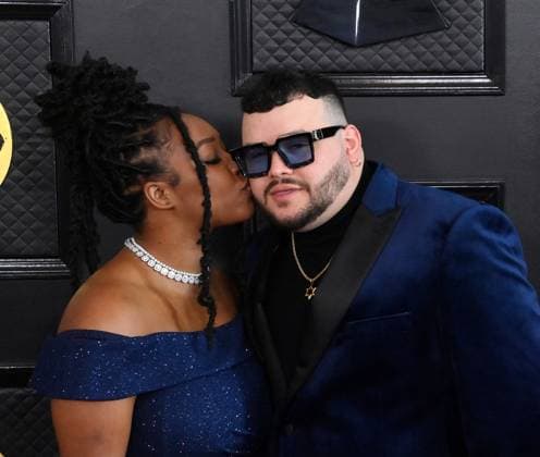 Sasheen and GoodbyeCalev attend the 65th annual Grammy Awards at the Crypto.com Arena in Los Angeles on Sunday, February 5, 2023.  LAP20230205129 JIMxRUYMEN