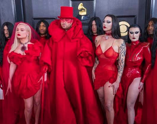 February 5, 2023, Los Angeles, California, USA: (L-R) Kim Petras, Sam Smith, Violet Chachki and Gottmik on the red carpet of the 65th Annual Grammy Awards held on Sunday February 5, 2023 at Crypto Arena in Los Angeles, California. PI Los Angeles USA - ZUMAp124 20230205_zaa_p124_069 Copyright: xJAVIERxROJASx