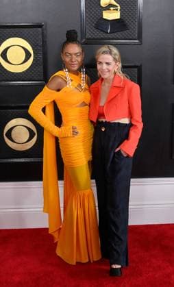 (L-R) Allison Russell and Aoife O Donovan attend the 65th annual Grammy Awards at the Crypto.com Arena in Los Angeles on Sunday, February 5, 2023.  LAP20230205161 JIMxRUYMEN
