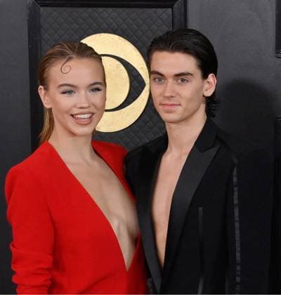 L-R) Emma Brooks McAllister and Zack Lugo attend the 65th annual Grammy Awards at the Crypto.com Arena in Los Angeles on Sunday, February 5, 2023.  LAP20230205169 JIMxRUYMEN