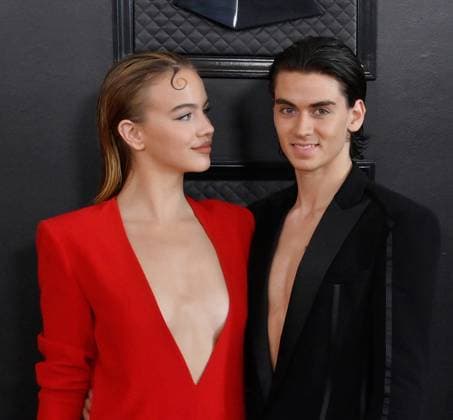 L-R) Emma Brooks McAllister and Zack Lugo attend the 65th annual Grammy Awards at the Crypto.com Arena in Los Angeles on Sunday, February 5, 2023.  LAP20230205171 JIMxRUYMEN