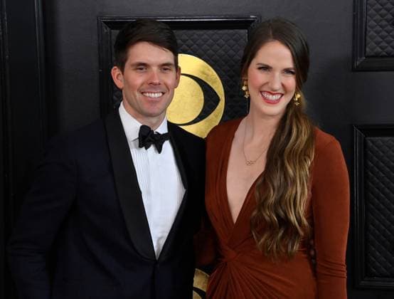 Hayes Johnson and Missy Franklin Johnson attend the 65th annual Grammy Awards at the Crypto.com Arena in Los Angeles on Sunday, February 5, 2023.  LAP20230205192 JIMxRUYMEN