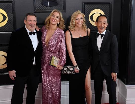 (L-R) Daniel Gutenberg, Sharon Gutenberg, Beatrice Bonnefoy and Young Sohn attend the 65th annual Grammy Awards at the Crypto.com Arena in Los Angeles on Sunday, February 5, 2023.  LAP20230205197 JIMxRUYMEN