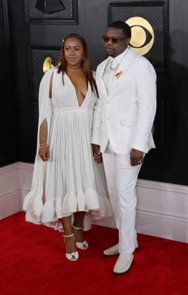 Veda Thomas and Theron Thomas attend the 65th annual Grammy Awards at the Crypto.com Arena in Los Angeles on Sunday, February 5, 2023.  LAP20230205205 JIMxRUYMEN