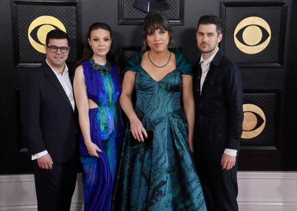 (L-R) Domenic Salerni, Amy Schroeder, Andrew Yee, and Nathan Schram of Attacca Quartet attend the 65th annual Grammy Awards at the Crypto.com Arena in Los Angeles on Sunday, February 5, 2023.  LAP20230205224 JIMxRUYMEN