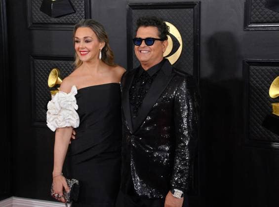 (L-R) Claudia Elena Vásquez and Carlos Vives attend the 65th annual Grammy Awards at the Crypto.com Arena in Los Angeles on Sunday, February 5, 2023.  LAP20230205700 JIMxRUYMEN