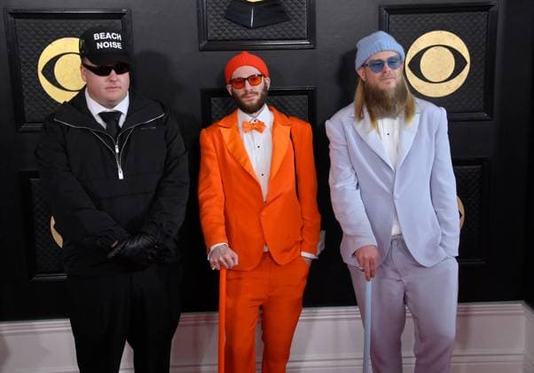 Jake Kosich, Matt Schaeffer and Johnny Kosich of Beach Noise attend the 65th annual Grammy Awards at the Crypto.com Arena in Los Angeles on Sunday, February 5, 2023.  LAP20230205745 JIMxRUYMEN
