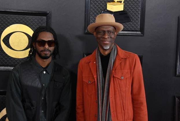 (L-R) K. Roosevelt and Keb Mo attend the 65th annual Grammy Awards at the Crypto.com Arena in Los Angeles on Sunday, February 5, 2023.  LAP20230205756 JIMxRUYMEN
