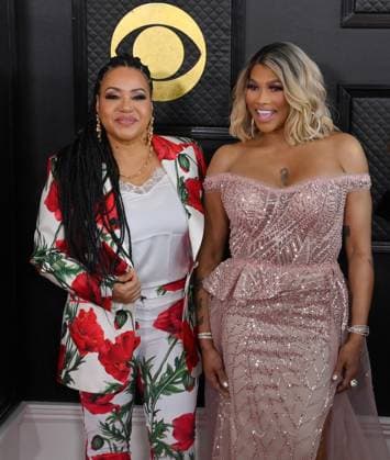 (L-R) Cheryl James and Sandra Denton of Salt-N-Pepa attend the 65th annual Grammy Awards at the Crypto.com Arena in Los Angeles on Sunday, February 5, 2023.  LAP20230205770 JIMxRUYMEN