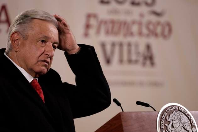 President of Mexico in press conference before reporters February 6, 2023, Mexico City, Mexico: Mexican President Andres Manuel Lopez Obrador at his daily morning conference before reporters at the National Palace in Mexico City, Mexico. on February 6, 2023 in Mexico City, Mexico (Photo by Luis Barron Eyepix Group). Copyright: xLuisxBarronx xEyepixxGroupx LB20230206_AMLO19