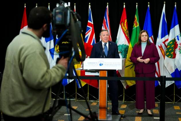 February 7, 2023, Ottawa, ON, Canada: Quebec Premier Francois Legault and Manitoba Premier Heather Stefanson hold a press conference as Canada s premiers meet in Ottawa on Tuesday, Feb. 7, 2023 in Ottawa. Ottawa Canada  - ZUMAc35_ 20230207_zaf_c35_035 Copyright: xSeanxKilpatrickx