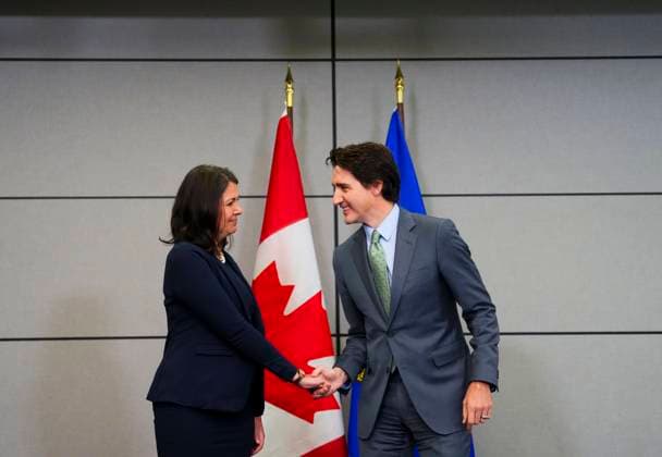 February 7, 2023, Ottawa, ON, Canada: Prime Minister Justin Trudeau meets with Alberta Premier Danielle Smith as Canada s premiers meet in Ottawa on Tuesday, Feb. 7, 2023 in Ottawa. Ottawa Canada  - ZUMAc35_ 20230207_zaf_c35_077 Copyright: xSeanxKilpatrickx