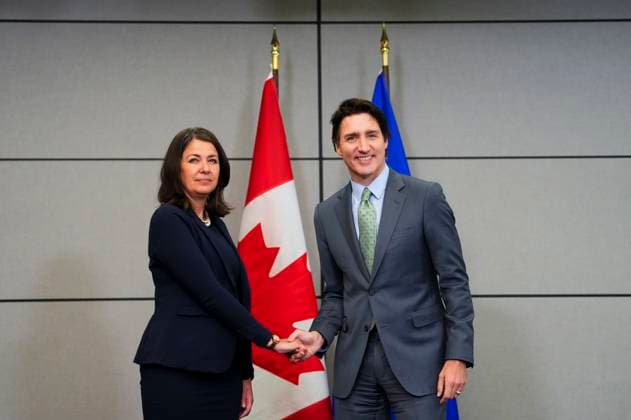 February 7, 2023, Ottawa, ON, Canada: Prime Minister Justin Trudeau meets with Alberta Premier Danielle Smith as Canada s premiers meet in Ottawa on Tuesday, Feb. 7, 2023 in Ottawa. Ottawa Canada  - ZUMAc35_ 20230207_zaf_c35_078 Copyright: xSeanxKilpatrickx
