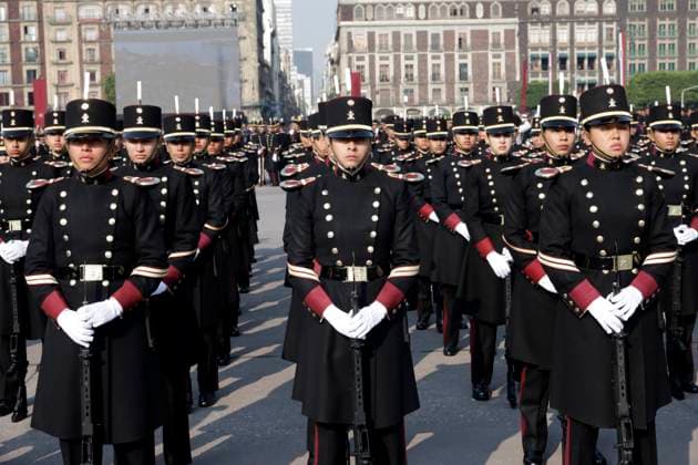 President of Mexico presides over the March of Loyalty February 9, 2023, Mexico City, Mexico: Cadets from the Armed Forces schools at the 110th anniversary ceremony of the March of Loyalty in the Zocalo in Mexico City. on February 9, 2023 in Mexico City, Mexico (Photo by Luis Barron Eyepix Group). Copyright: xLuisxBarronx xEyepixxGroupx LB20230209_LEALTAD_AMLO1