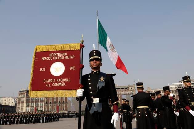 President of Mexico presides over the March of Loyalty February 9, 2023, Mexico City, Mexico: Cadets from the Armed Forces schools at the 110th anniversary ceremony of the March of Loyalty in the Zocalo in Mexico City. on February 9, 2023 in Mexico City, Mexico (Photo by Luis Barron Eyepix Group). Copyright: xLuisxBarronx xEyepixxGroupx LB20230209_LEALTAD_AMLO4