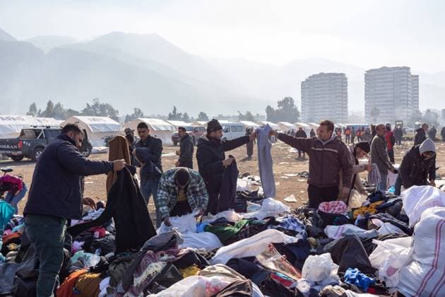 February 10, 2023: 2023, February, 10: A tent city was created on Professor Muammer Aksoy Street for earthquake victims in the Iskenderun district of Hatay, where many buildings were destroyed after the great Turkiye earthquake. Social Assistance and Solidarity Foundations, non-governmental organizations, Gendarmerie and municipalities provided food, clothing, fuel and blanket aid to the disaster victims sheltering in tents. - ZUMAi72_ 20230210_znp_i72_010 Copyright: xTolgaxIldunx