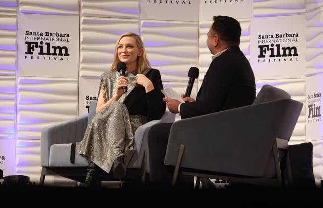 10 February 2023 -Santa Barbara, California - Cate Blanchett, Scott Feinberg. Outstanding Performer of the Year Award - 38th Annual Santa Barbara International Film Festival held at The Arlington Theatre in Santa Barbara. Santa Barbara USA - ZUMAa123 20230210_zaa_a123_111 Copyright: xFSx