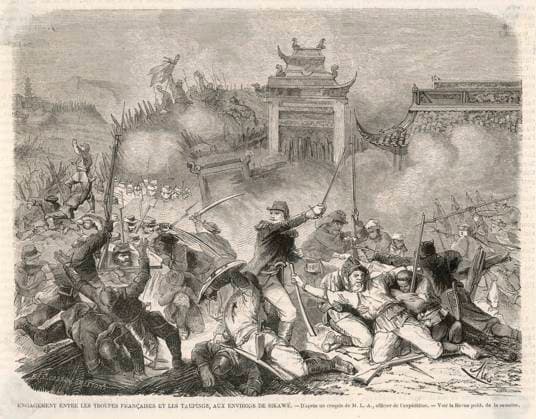 Taeping Rebellion 1862 Taeping Rebellion in China - the French in action near Sikawe Date: 1862  Copyright: Copyrightx(c)Geminix2023.xCredit:xGemini 12001617