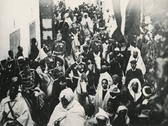 German soldiers following the Emperor during visit in Tanger, Morocco 1905 