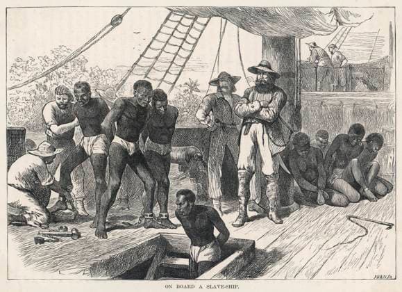 Scene on board a slave ship Taking African slaves on board a slave ship Date: circa 1830  Copyright: Copyrightx(c)Geminix2023.xCredit:xGemini 12002342