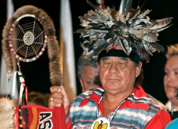July 12, 2006, VANCOUVER, BC, Canada: Billy Two Rivers, a retired Mohawk wrestler, politician and activist, has died at 87. Chief Billy Two Rivers of Quebec s Mohawk Grand Council acts as a witness to Phil Fontaine after Fontaine was re-elected as the national chief of the Assembly of First Nations at the annual general meeting held in Vancouver Wednesday, July 12, 2006. VANCOUVER Canada  - ZUMAc35_ 20060712_zaf_c35_001 Copyright: xRichardxLamx